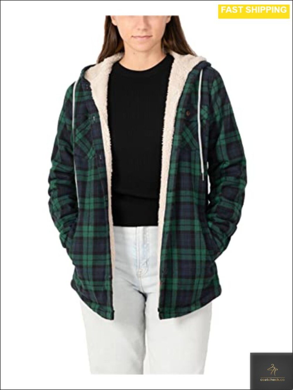 Sherpa Lined Plaid Flannel Hooded Jacket Button Down